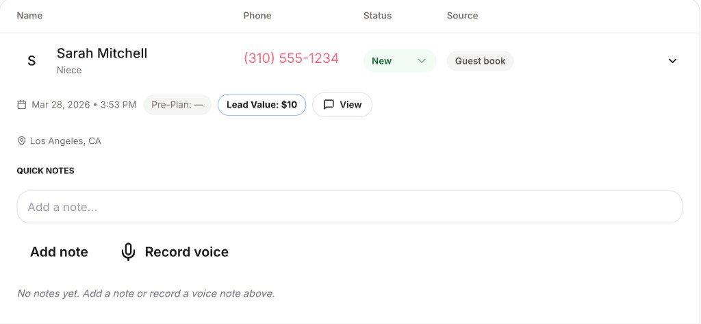 Preneed leads pricing and pay-per-lead overview in the product